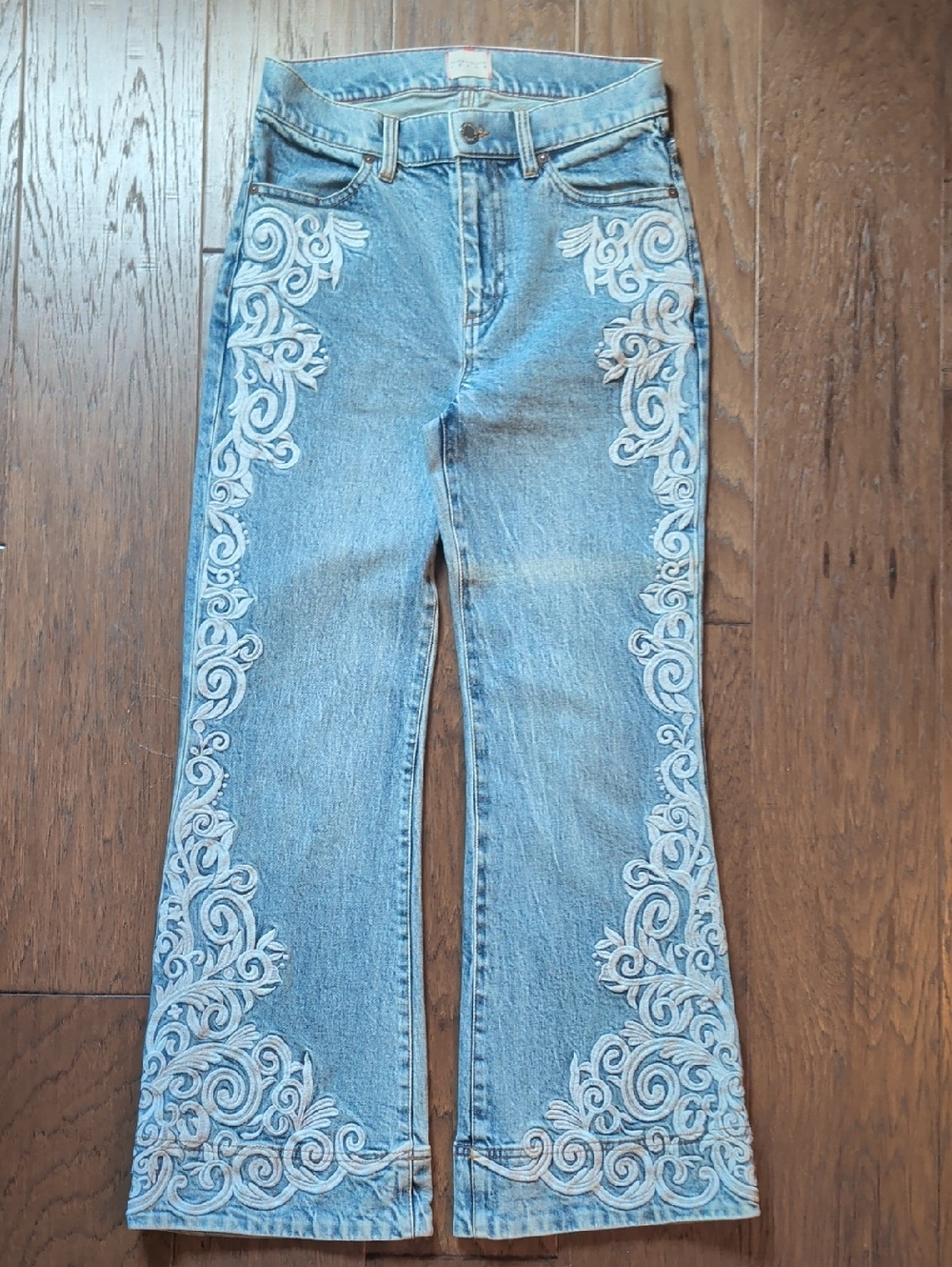 Alice + Olivia Light Blue Embroidered Flare Jeans - Picture 2 of 7